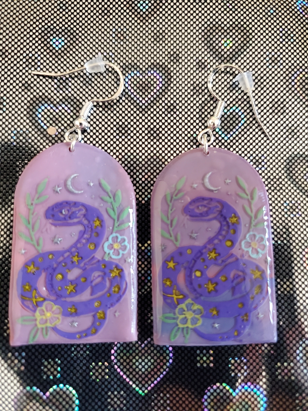 Lavender Themed Snake Dome Earrings - Purple Snake Motif